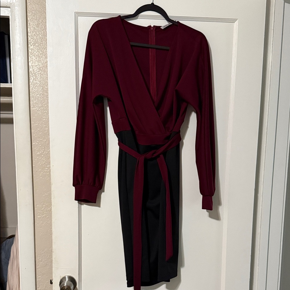 Grace Karin Burgundy and Black Long Sleeve Dress